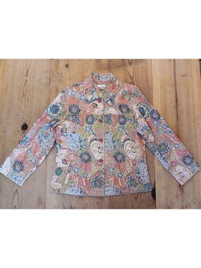 VTG Baxter & Wells Womens M Floral Jean Style Jacket Button Up Embroidered Pink